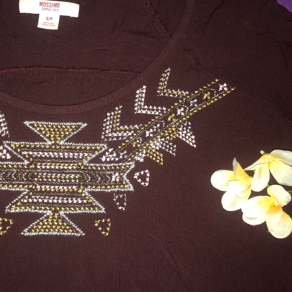 Beaded 70s flared maroon top
